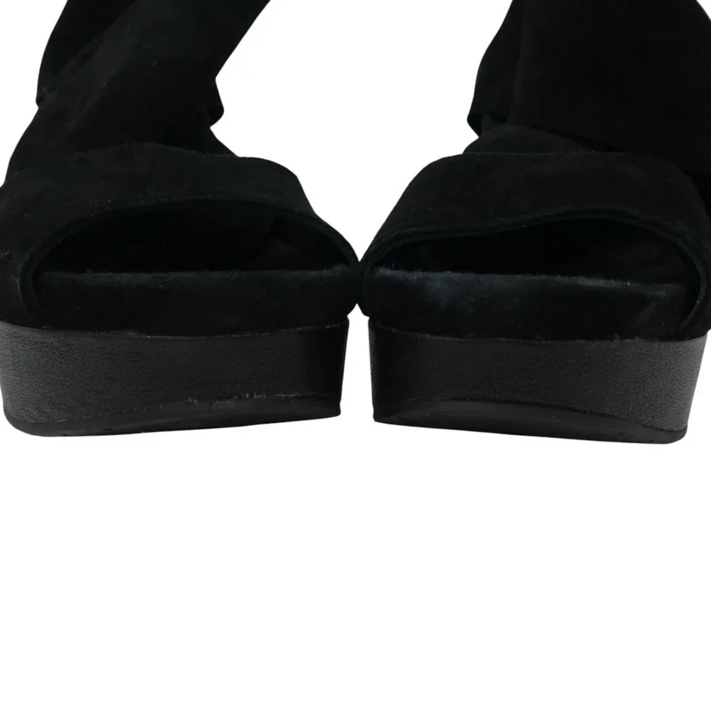 Eileen Fisher Black Leather Open Toe Platform Wedge Sandals Womens 9